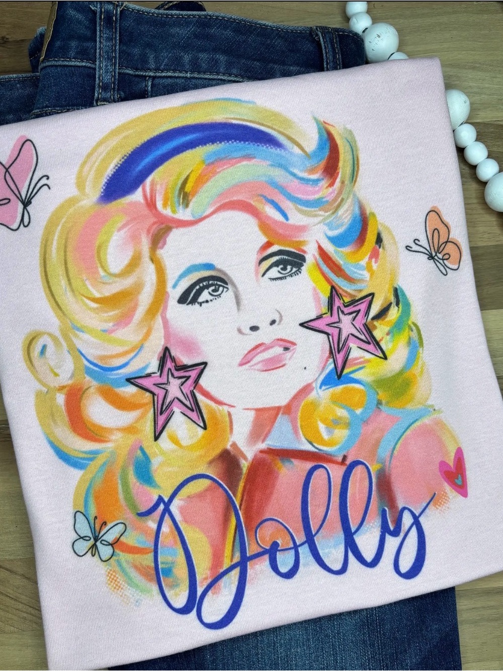 Glitz glam dolly Parton star rhinestone glamour graphic tunic top tee top